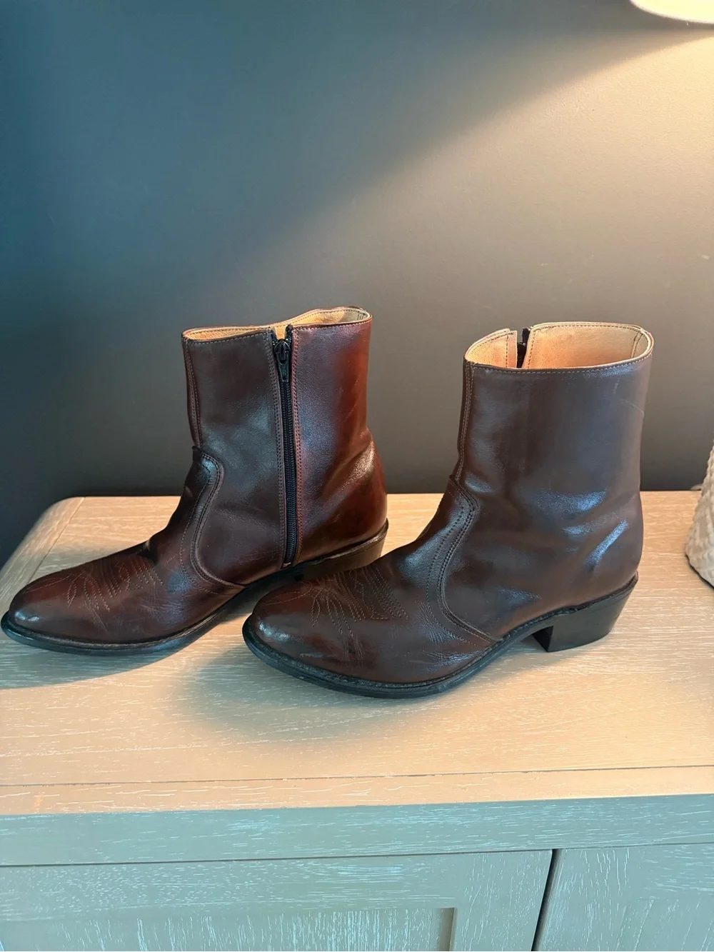Men's Leather Ankle Boot Size 10.5 Dark Brown Boots With 7.5
